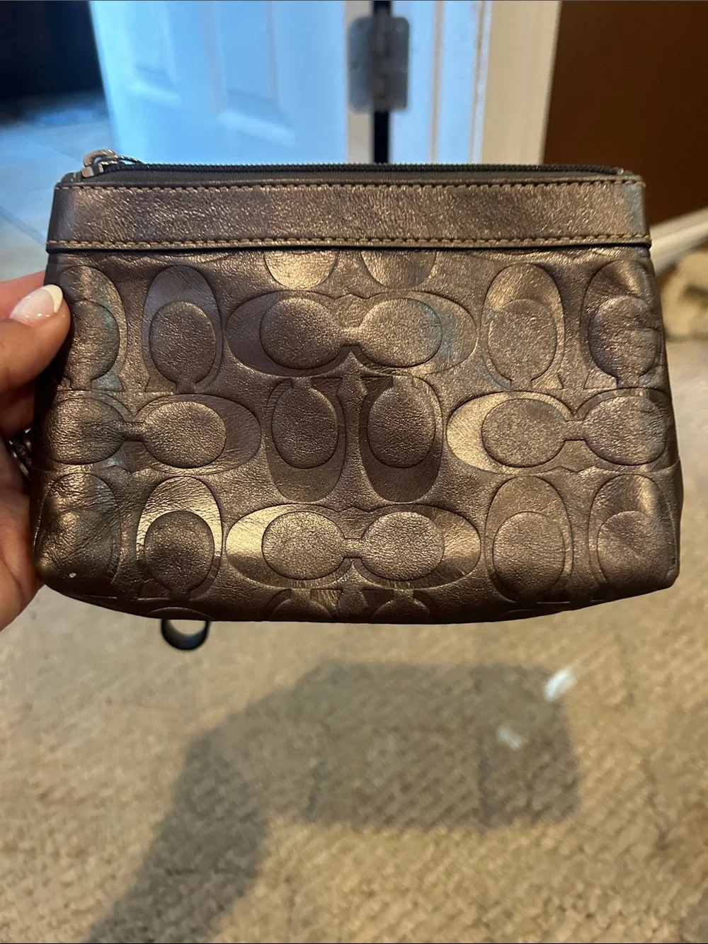 Coach Metallic Gray Signature Wristlet Clutch